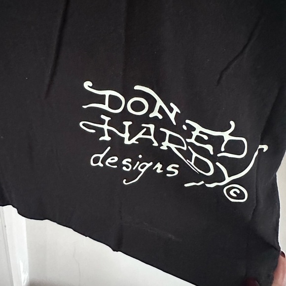 Ed Hardy Love Kills Slowly Woven Black Short Sleeve Button Up Camp Shirt XL - Picture 6 of 15